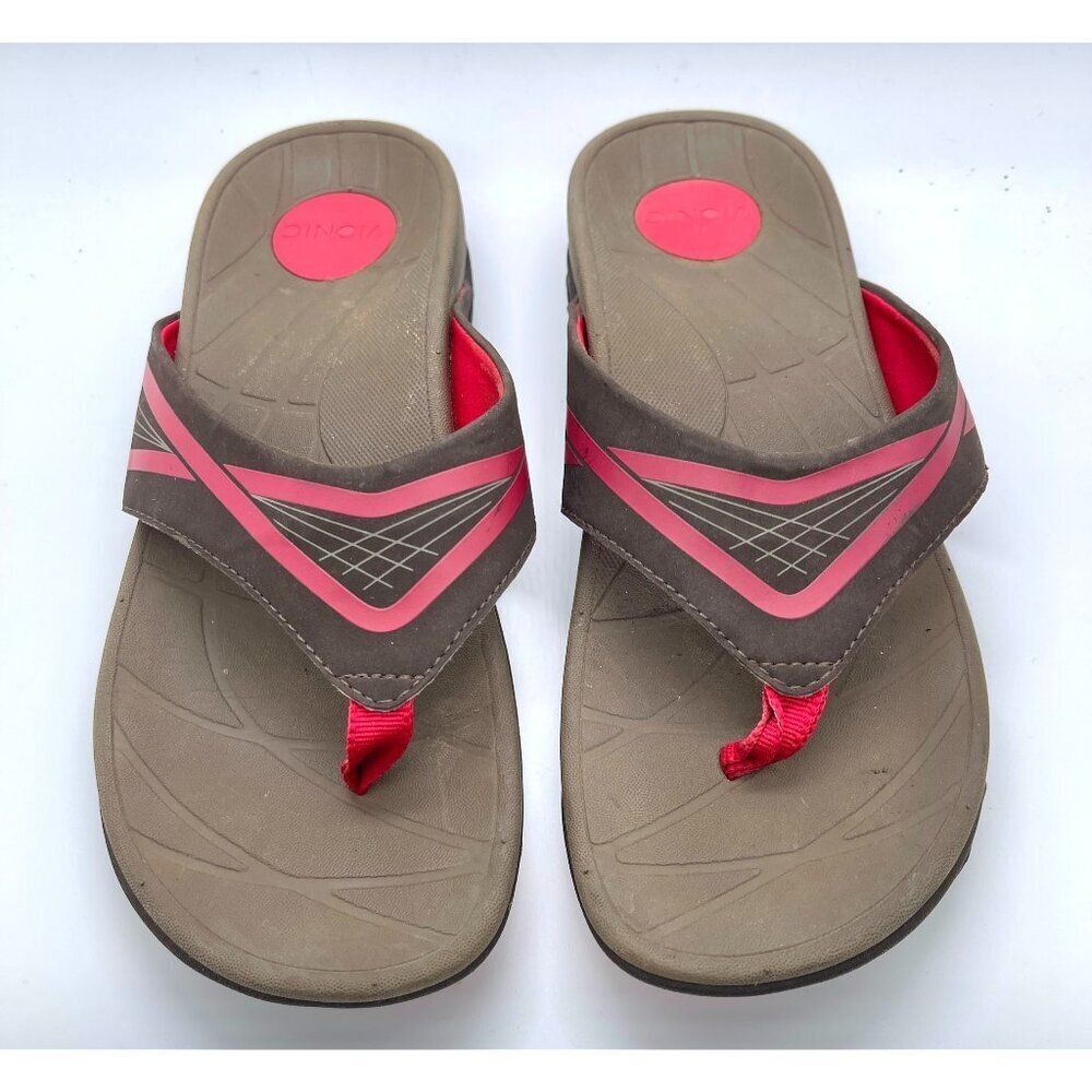 Womens Size 6 Vionic Pink & Brown Atlas Flip Flops Sandals EUC